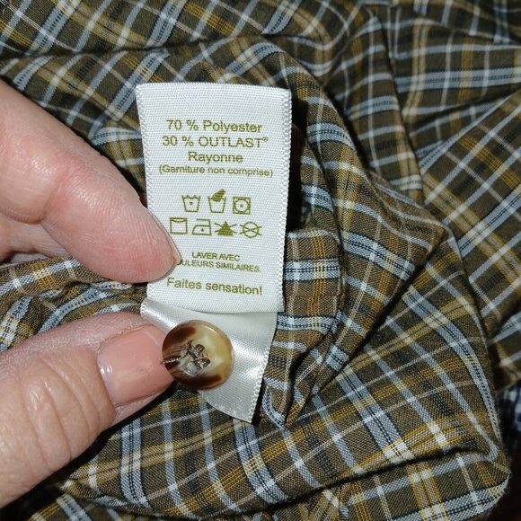 MENS TILLY BRAND PLAID BUTTON DOWN, BROWN AND GREEN, LONG SLEEVE, LARGE - Picture 6 of 6